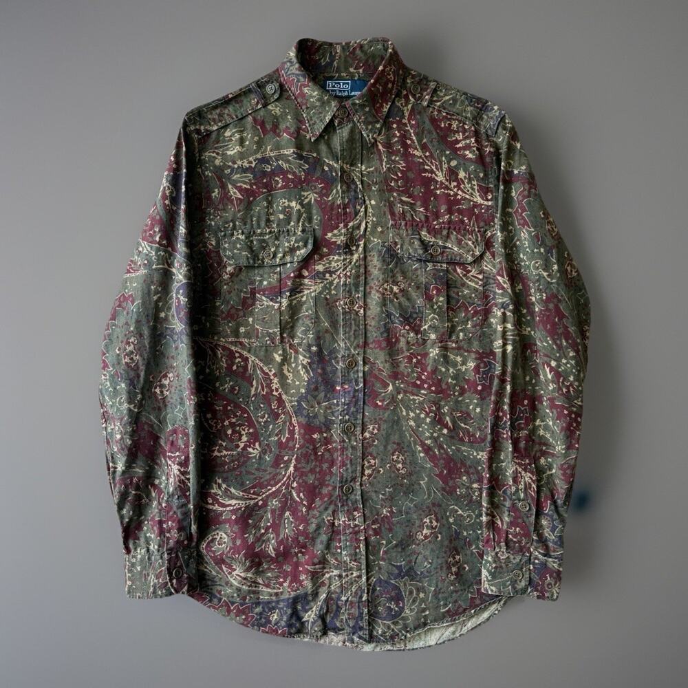 Vintage Polo Ralph Lauren Paisley Shirt S Multicolor Linen Military New York RRL